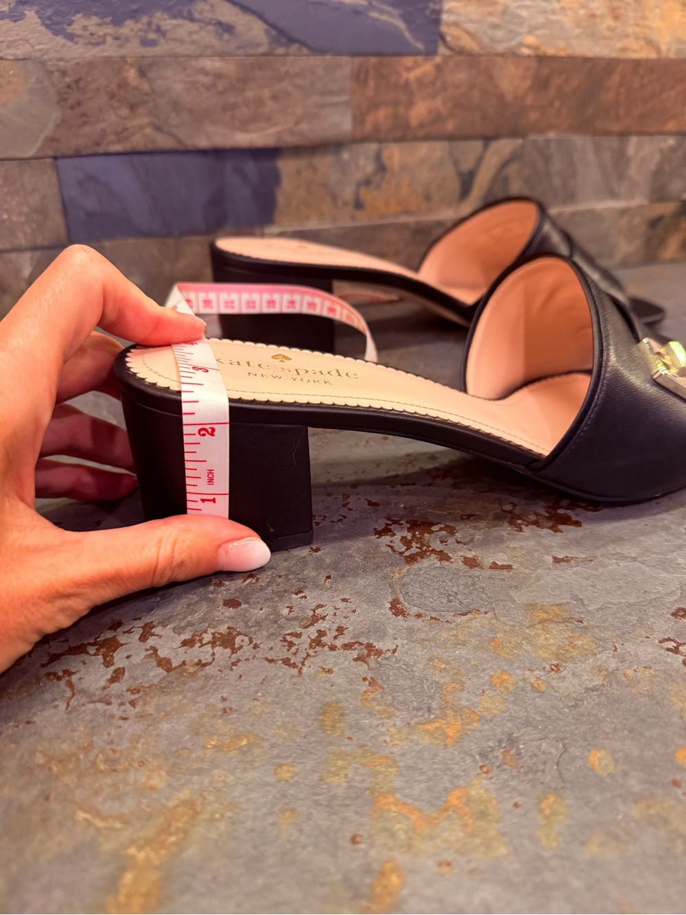 kate spade phoebe style size 10 Black Leather Block Heel Slide Sandals - Picture 13 of 15